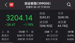 创业板指低开低走跌1.19% 养殖业、汽车板块下挫